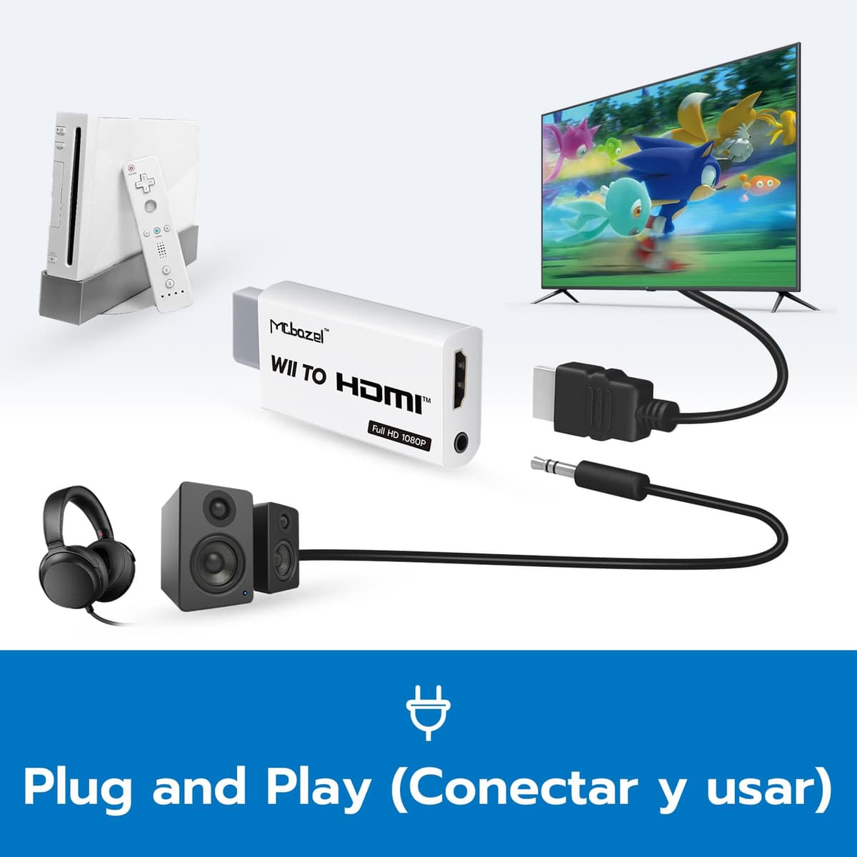 Mcbazel Wii a HDMI Converter, Convertidor de Adaptador Wii HDMI de Video Full HD 1080P con Audio de 3.5mm — view 6