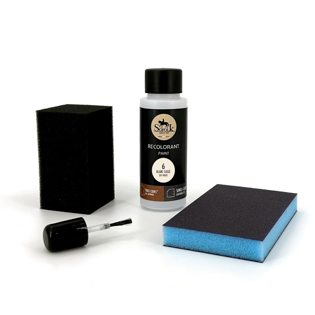 Sofolk - Kit de retoque Pintura Cuero/Cuero de imitación - Tinte para Volante de Coche, Asiento de Coche, sofás, Zapatos, Chaquetas y Ropa - Cuero dañado, Rayado, arañado, Descolorido