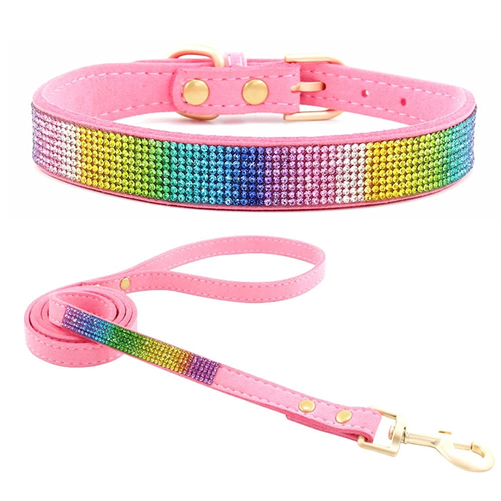 Cute Dazzling Sparkling Elegant Fancy Soft Suede Leather Bling Rhinestone Crystal Jeweled Pet Cat Dog Puppy Collar Dog Leash Combo Set (S, Black-2) — view 16
