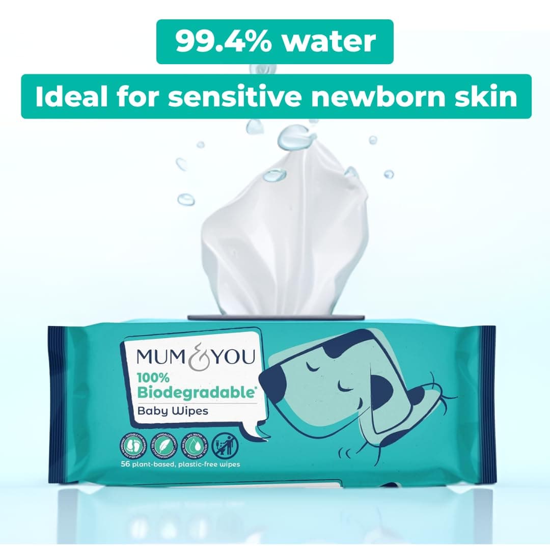 Mum & You Baby Wipes Multipack - 672 Biodegradable Wet Wipes (12 Packs) | 99.4% Water. Ideal for Sensitive Newborn Skin | Baby Wipes Bulk, Bum Wipes, Wet Tissue, wet wipes baby — view 3