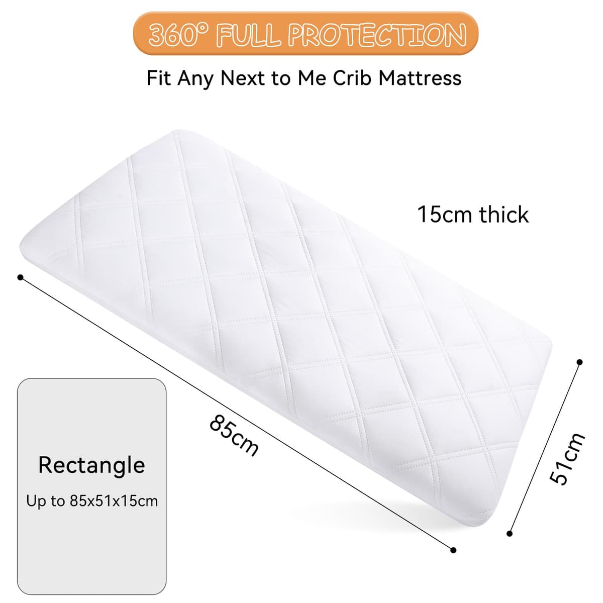 Yoofoss Next to Me Crib Mattress Protector 51 x 85 cm Waterproof Next to Me Mattress Protector 2 Pack Breathable & Comfortable Baby Mattress Cover White — view 2