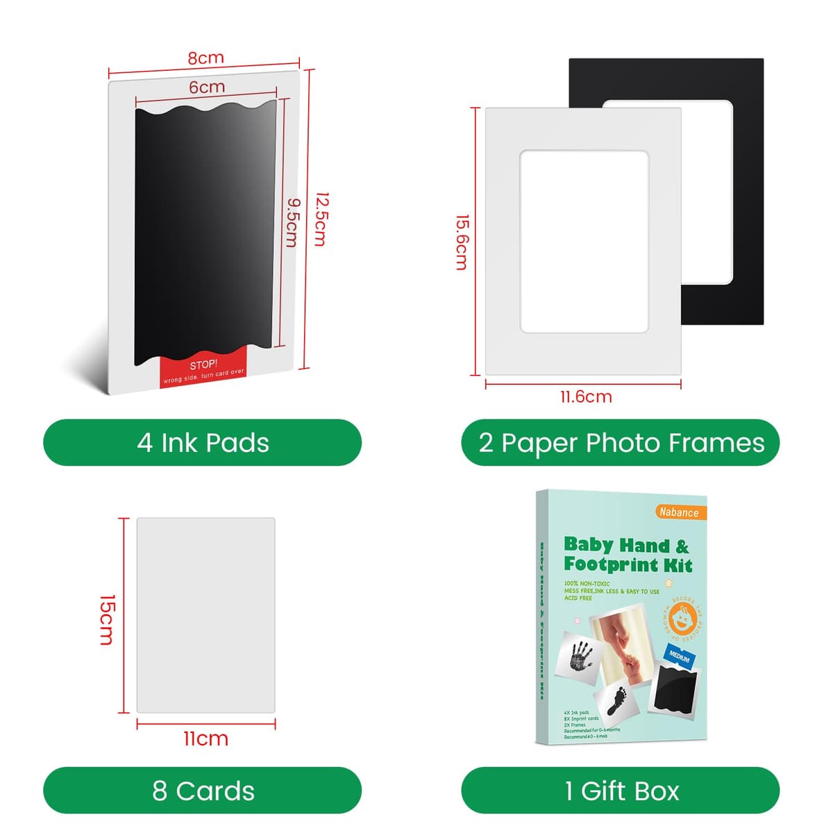 Nabance Baby Footprint Kit & Handprint Kit, 4 Inkless Ink Pads, 2 Photo Frames, 8 Imprint Cards, Safe for Baby Hands and Feet, Family Keepsake Gifts for New Parents, Baby Shower Gifts 0-6 months — view 5