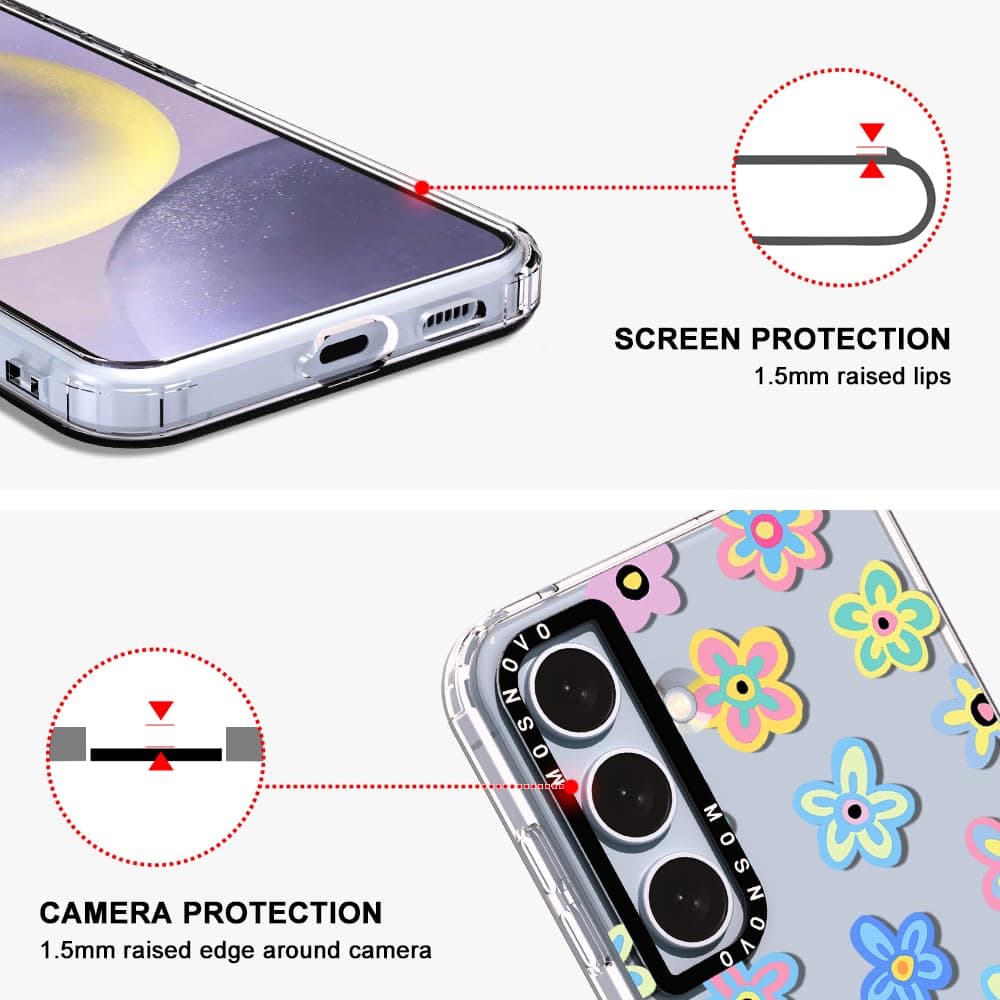 MOSNOVO Case for Samsung Galaxy S24 Plus, [Buffertech 6.6ft Military-Grade Drop Protection] [Anti Peel Off Tech] Clear TPU Bumper Phone Case Cover Design - Groovy Flower — view 4