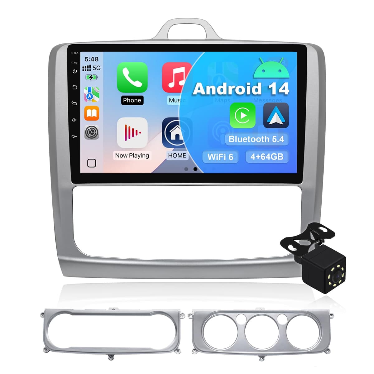 4G 64G Android 14 Car Multimedia Stereo Android Radio para Ford Focus Mk2 Mk3 Exi MT 2 3 2004-2011 Wireless Carplay Android Auto GPS Navigation WiFi Bluetooth SWC + Backup Camera