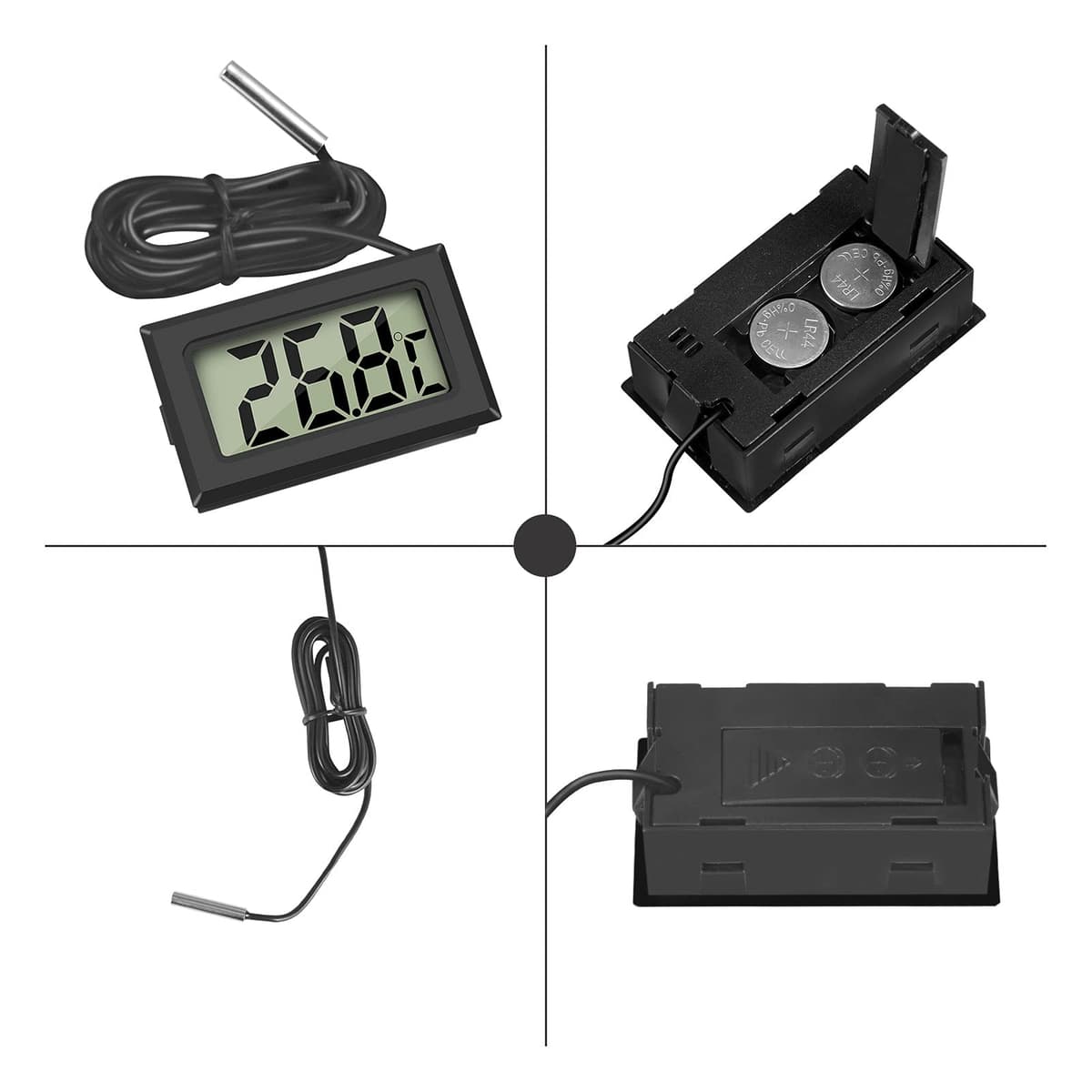 Thlevel Digital Reptile Thermometer Fridge Temperature Probe Temperature Gauge Inside Outside for Freezer Refrigerator Aquarium 4 Pack Black — view 2