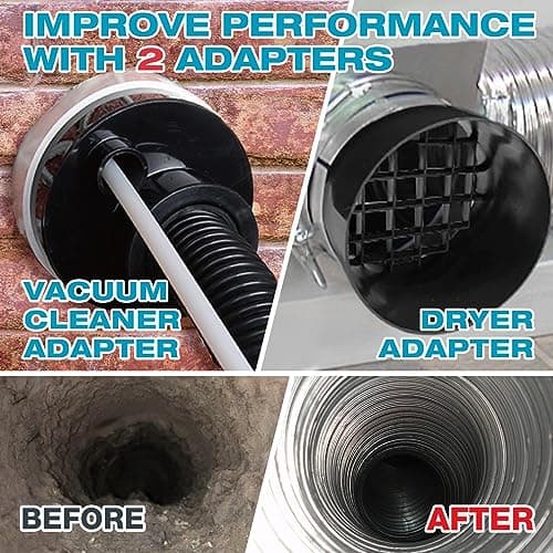 Sealegend 58-Piece Dryer Vent Cleaning Kit Omnidirectional Cleaner Include 35 Feet Dryer Vent Brush Blue Dryer Vacuum Attachment Lint Brush Vacuum&Dryer Adapter — view 2