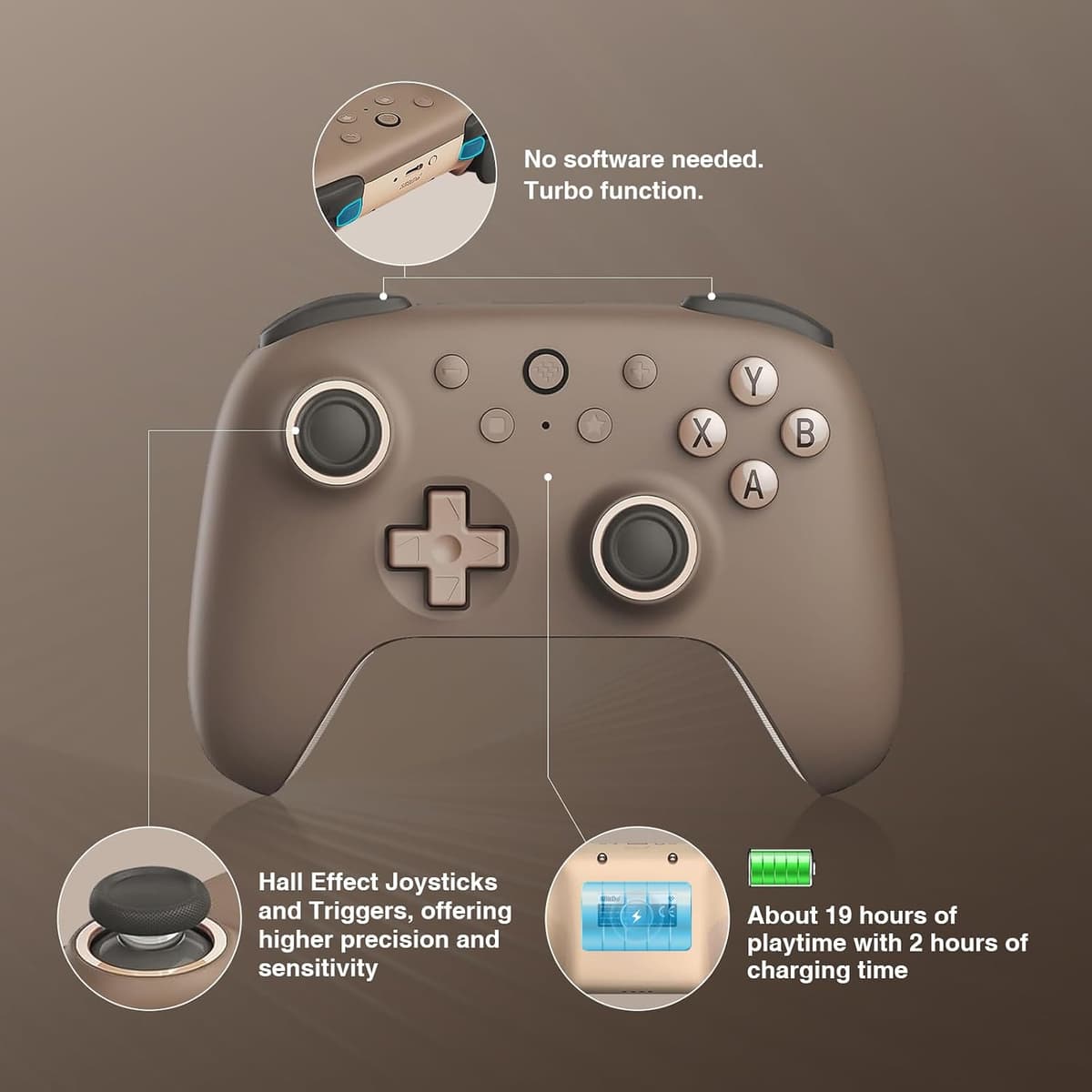 8Bitdo Ultimate 2C Wireless Controller for Windows PC and Android, with 1000Hz Polling Rate, Hall Effect Joysticks and Hall Triggers, and Remappable L4/R4 Bumpers, Turbo Function (Brownie) 2.4G Blue — view 2