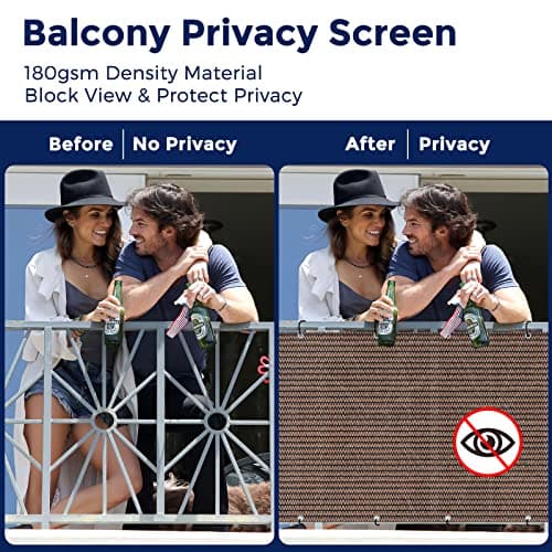 Duerer Balcony Screen Privacy Fence Cover 3' x 16.5' Brown Fence Netting Mesh Shade Cloth Fabric UV Protection for Apartment Balcony Railing Porch Outdoor, Backyard, Patio, Included Cable Ties Rope — view 3