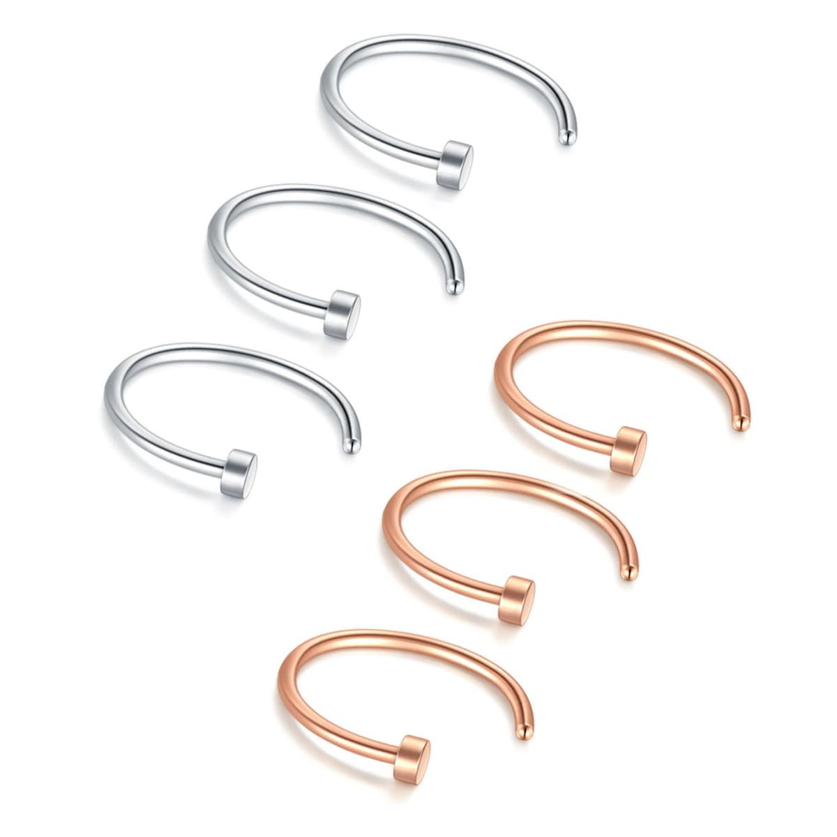 Briana Williams Fake Nariz Anillos Hoop-20G 18G 16G Nariz Aro Anillo 6mm/8mm/10mm/12mm Nariz Piercing Labio Septum Anillo Arete Faux Joyería Piercing del Cuerpo 6 Piezas — view 15