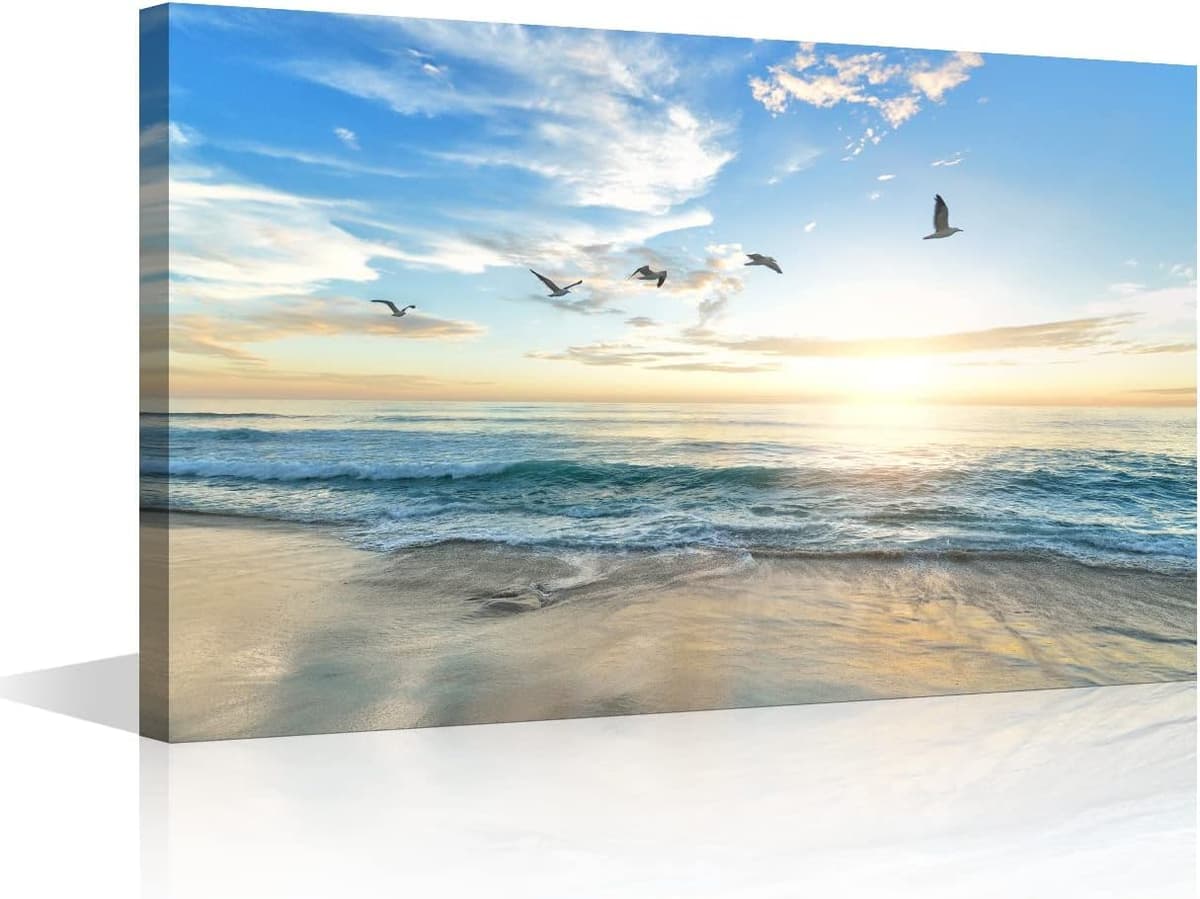 Wall Art for Living Room Beach Canvas Art Wall Decor Blue Sea Sunset Pictures Print on Canvas Natural Landscape Painting Seascape Artwork Stretched Framed Ready to Hang 12x18inch — view 13
