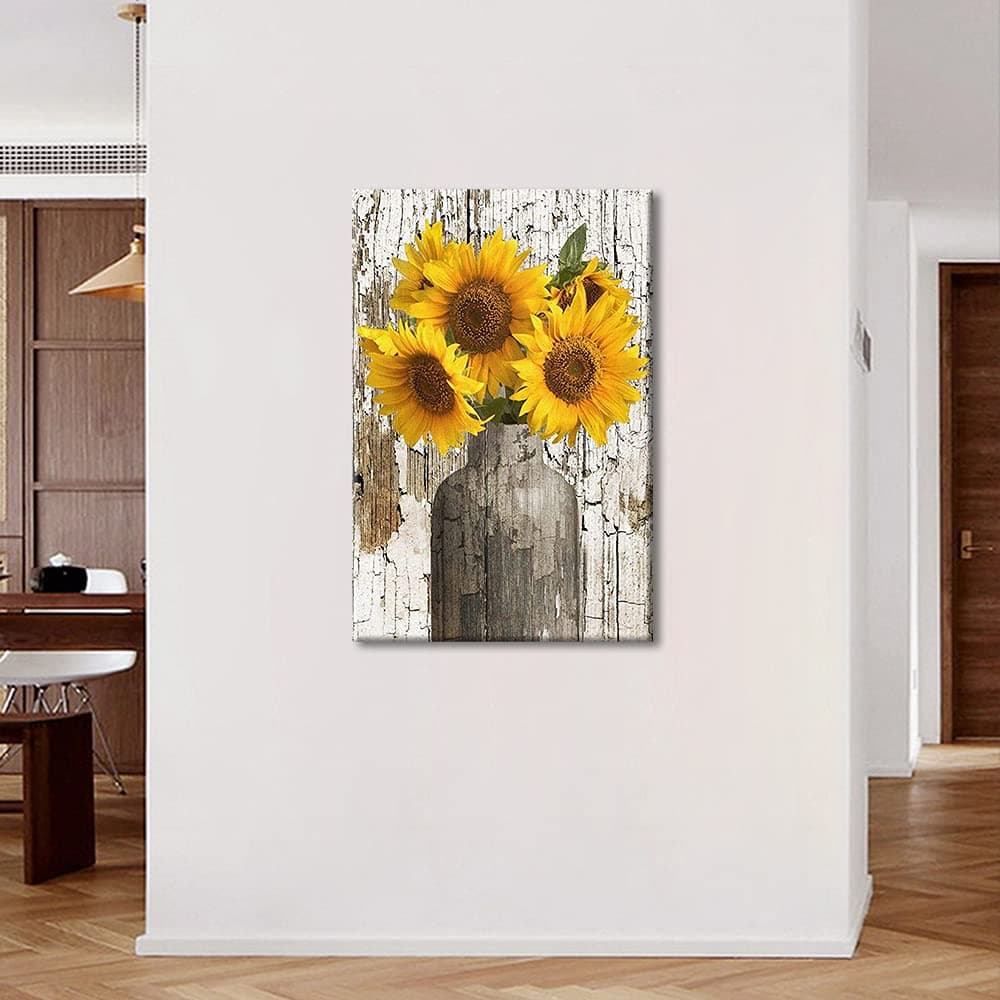 TISHIRON Canvas Wall Art for Home Decor Modern Bathroom Office Wall Decor Paintings Yellow Sunflower Flowers Pictures Artwork Print Home Decor 12x8in — view 4