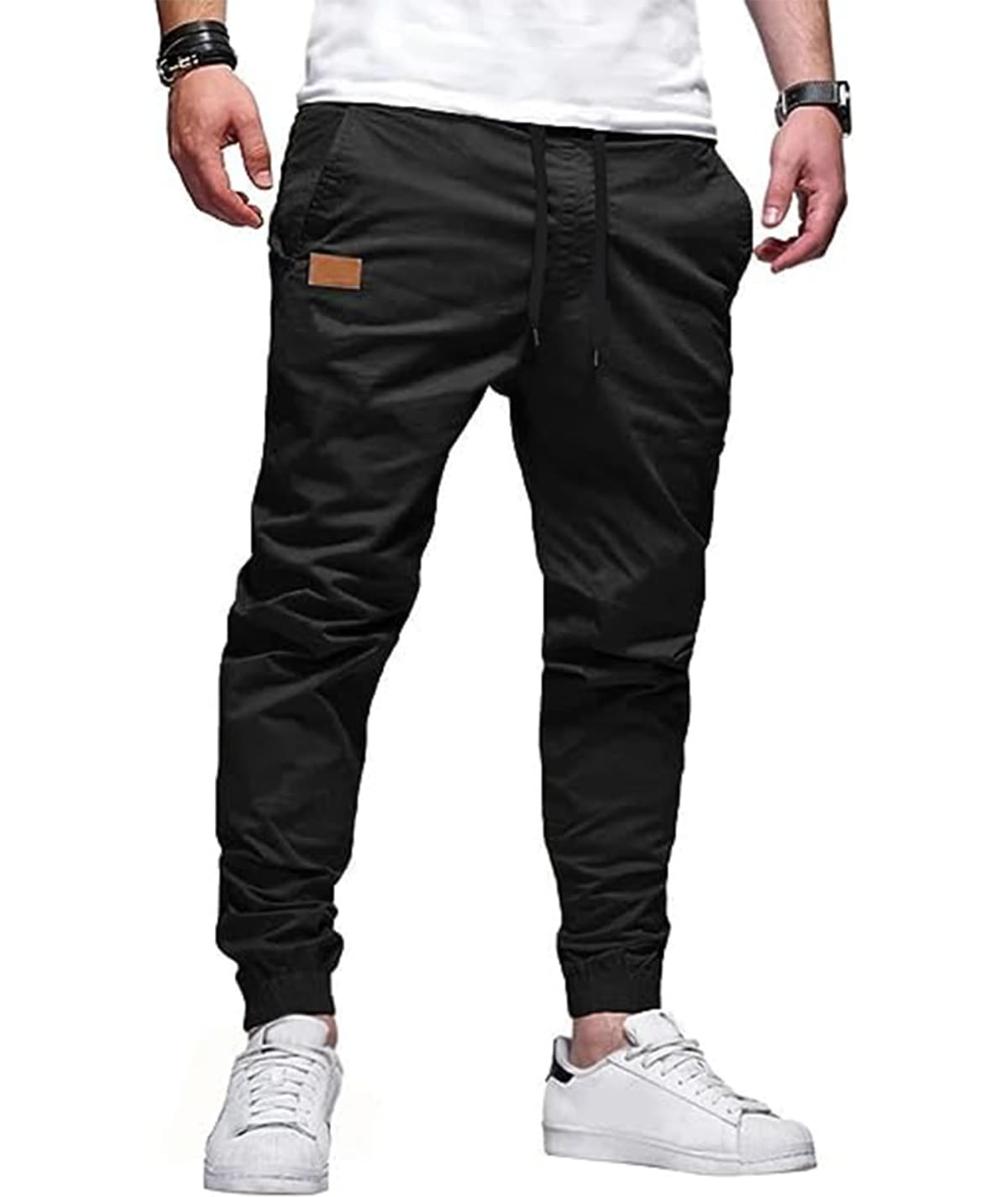 SOMTHRON Hombre Pantalón Cinturón de Cintura elástico Pantalones de chándal de algodón Largo Jogging Pantalones de Carga Deportiva de Talla Grande Jogger Slim Fit Pantalones — view 9