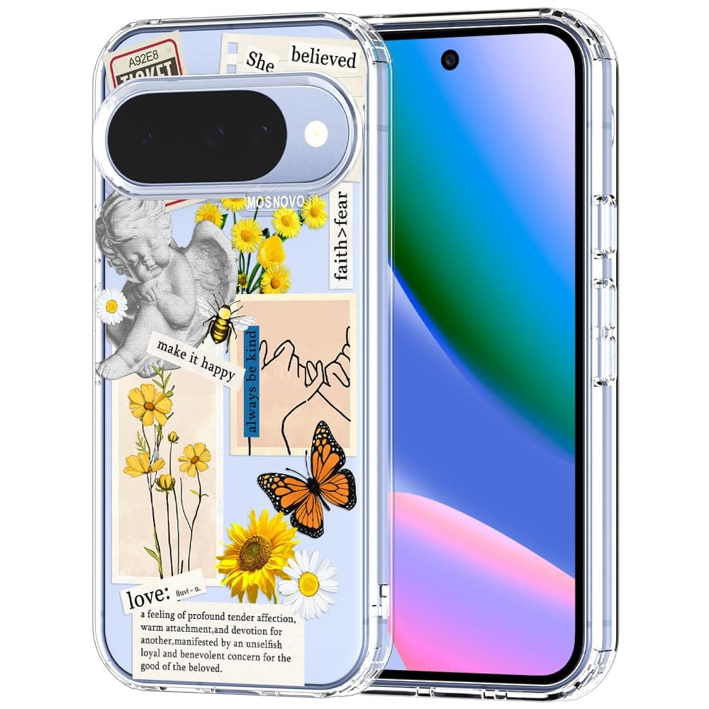 MOSNOVO Case for Google Pixel 9 & Pixel 9 Pro, [Buffertech 6.6ft Military-Grade Drop Protection] [Anti Peel Off Tech] Clear TPU Bumper Phone Case Cover Design - Eucalyptus — view 14