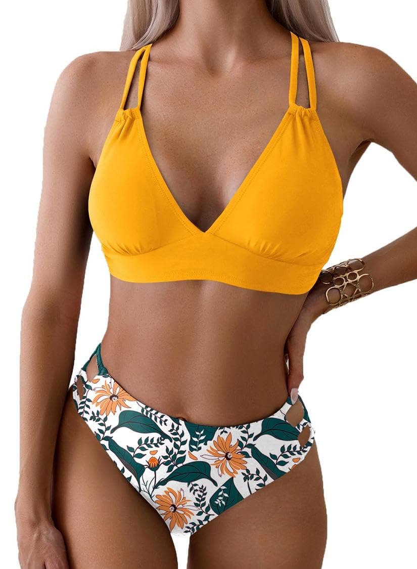 Joligiao Mujer Bikini Sexy Traje de Baño 2 Piezas Cuello en V Bikinis Brasileño con Triángulo Bañadores Bikini Top y Braga Cintura Alta Conjunto de Bikinis Playa — view 8