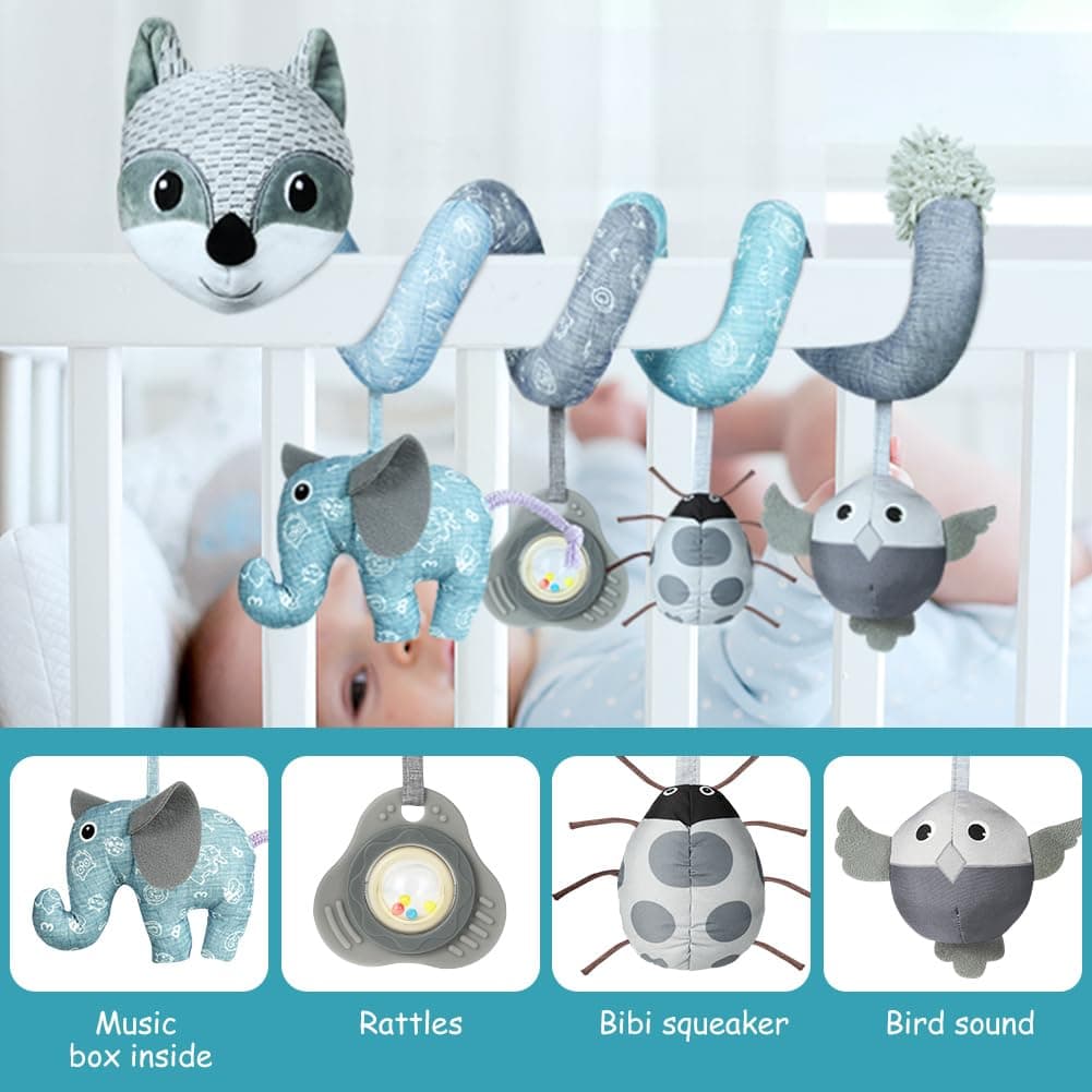 Vicloon Colgantes para Cochecitos Juguetes para Bebé de 0 a 24 Meses, Juguetes de Peluche en Espiral para Bebé con Mordedor y Sonajero, para Cochecitos/Cunas/Asientos de Automóviles (Zorro Gris) — view 5