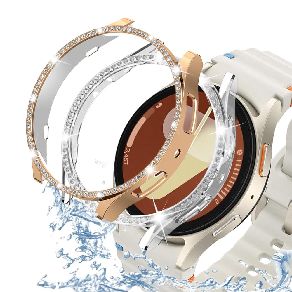 DEALELE [2-PACK] Case Compatible with Samsung Galaxy Watch FE / 5/4 40mm, Bling Double-row Diamond PC Protective Case Protector Cover, 40mm, Rose gold + Transparent — view 107