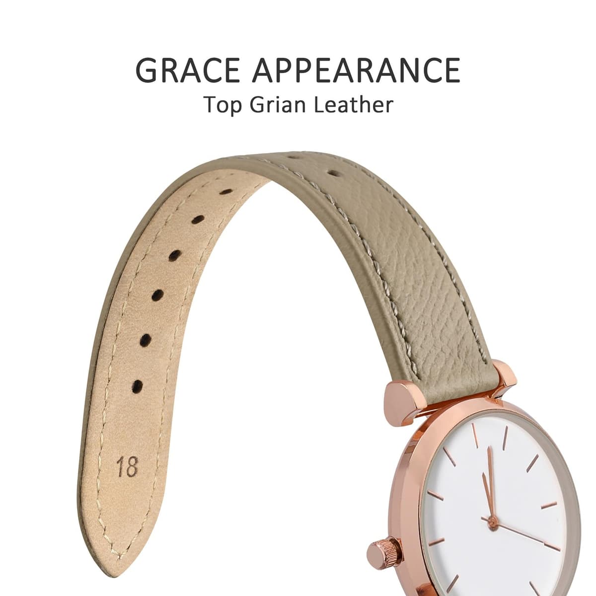 WOCCI Grace Watch Strap, Top Grain Leather, Quick Release Replacement Bands, Stainless Steel Buckle, Band Width 12mm 14mm 16mm 18mm 20mm — view 3