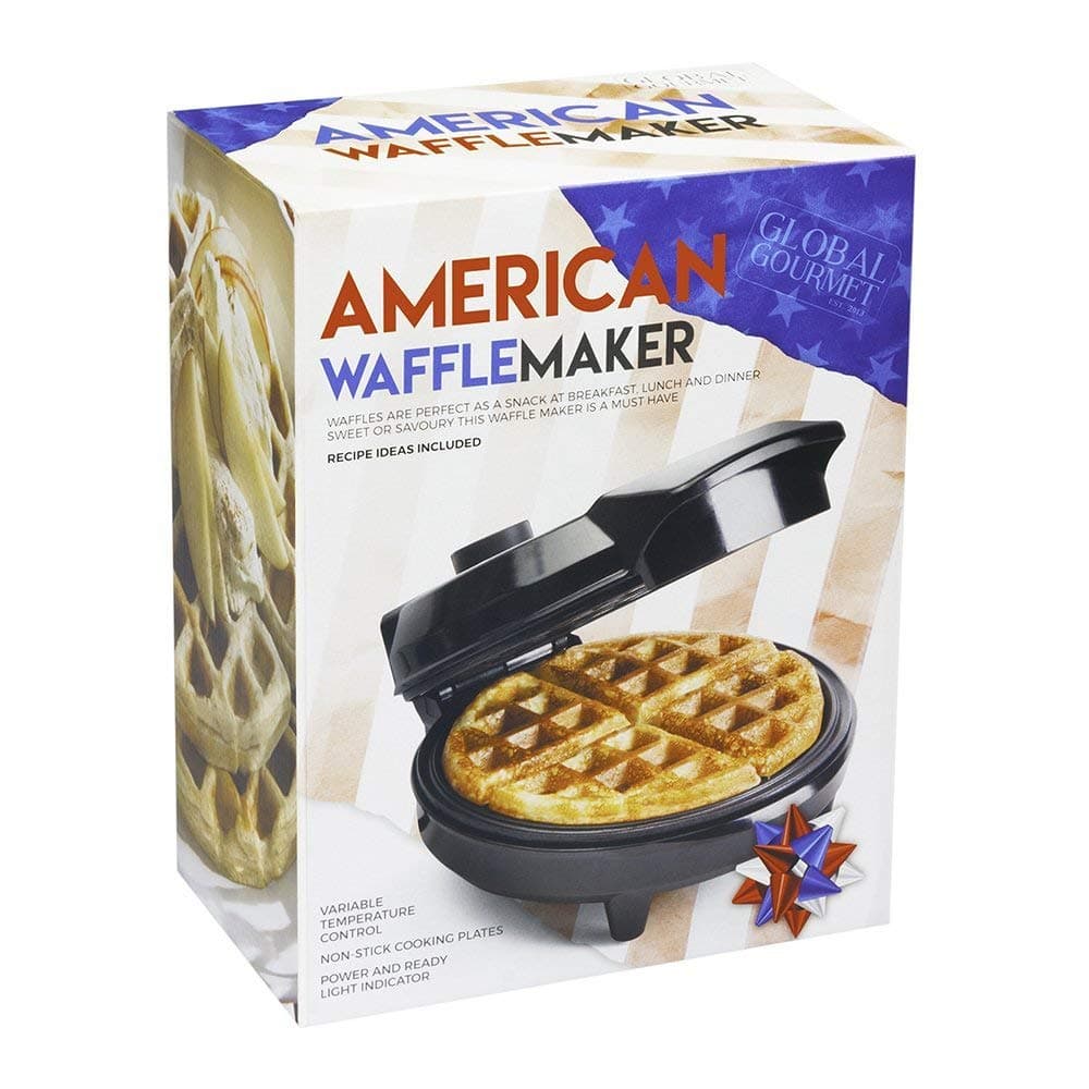 Global Gourmet - FULL SIZE American Waffle Maker Iron Machine 700W I Electric I Stainless Steel Mould I Non-Stick Coating I Recipes I Deep Cooking Plates I Adjustable Temperature Control - Black — view 4