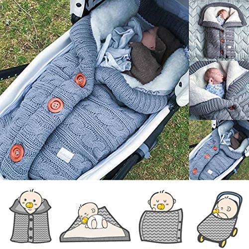 insular Warm Baby Sleeping Bag Envelope Winter Kid Sleepsack Footmuff Stroller Knitted Sleep Sack Newborn Knit Wool Swaddling Blanket (Beige) — view 2