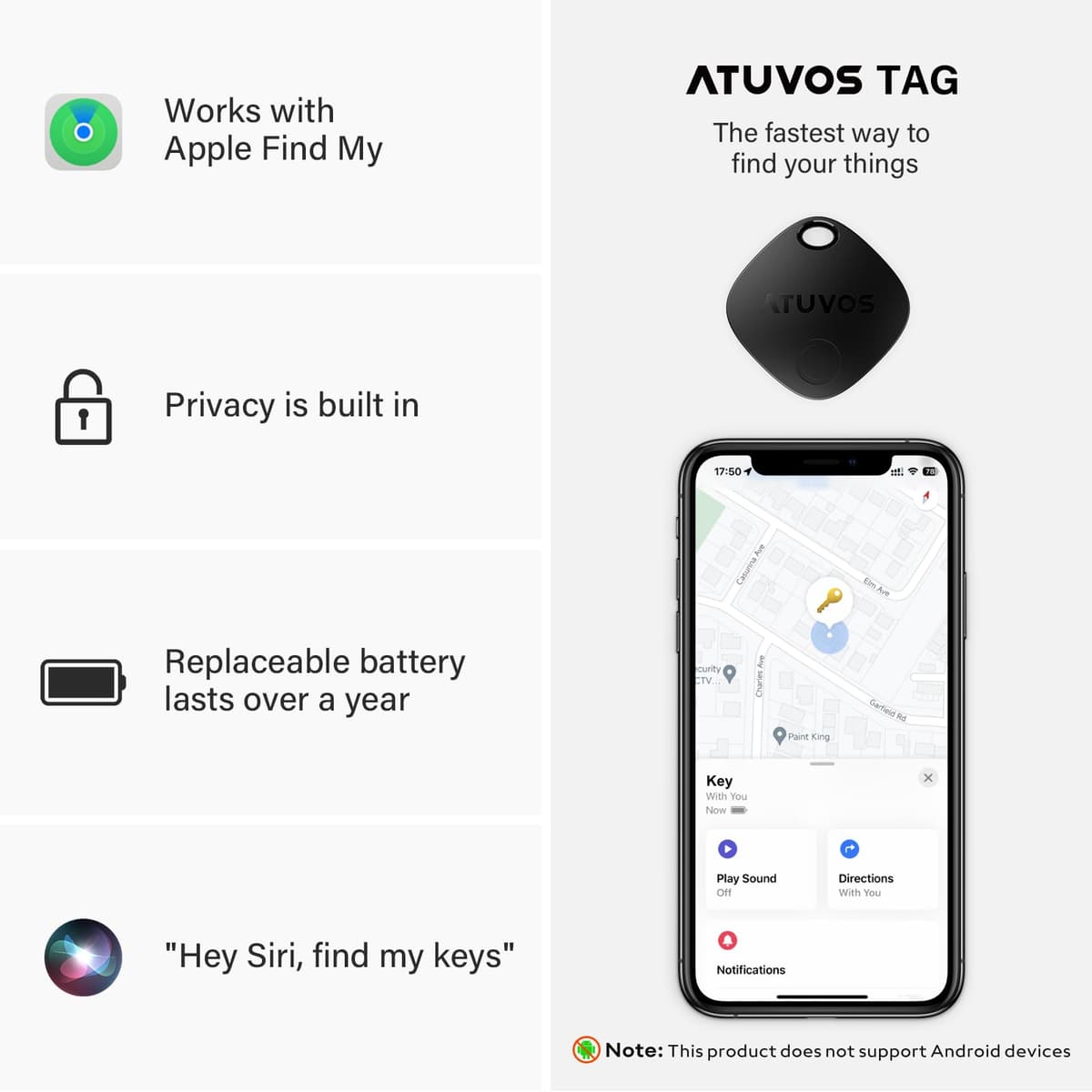 ATUVOS Air Tags - 4 Pack,Tracker Bluetooth Item Finder, Compatible with Apple Find My (iOS Only), Replaceable Battery, IP67 Waterproof, for Keys, Luggages, Suitcases, Bags, Black — view 2