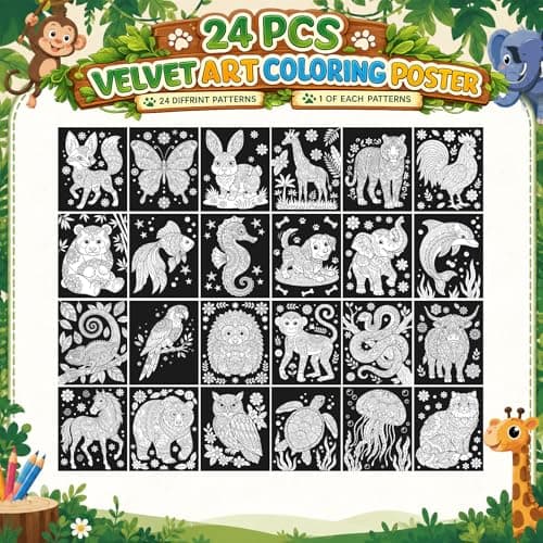Zhanmai 24 Pack Velvet Coloring Posters Fuzzy Velvet Coloring Posters Crafts for Kids Color Your Own Poster Bulk for Holiday School Party Activities Home(Mandala Animals) — view 2