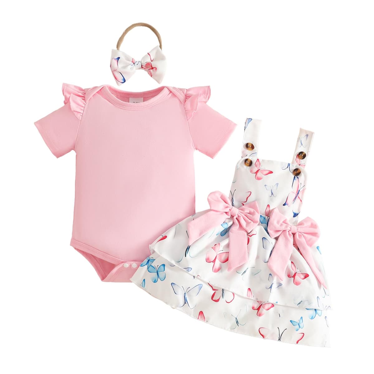 Conjuntos Falda Para Niña Recién Nacida Blusa de Manga Corta y Falda con Tirantes y Lazo Ropa de Verano Para Niña Bebé