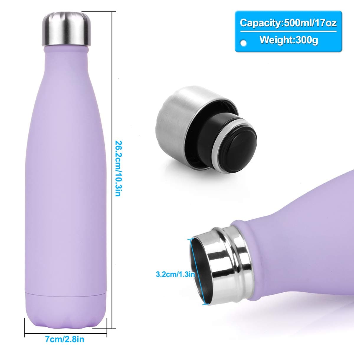 Lalafancy Botella de Agua Acero Inoxidable 350ml/500ml/750ml, Aislamiento de Vacío de Doble Pared, Botella Termica de Frío/Caliente para Niños, Deporte, Oficina, Gimnasio, Ciclismo — view 6
