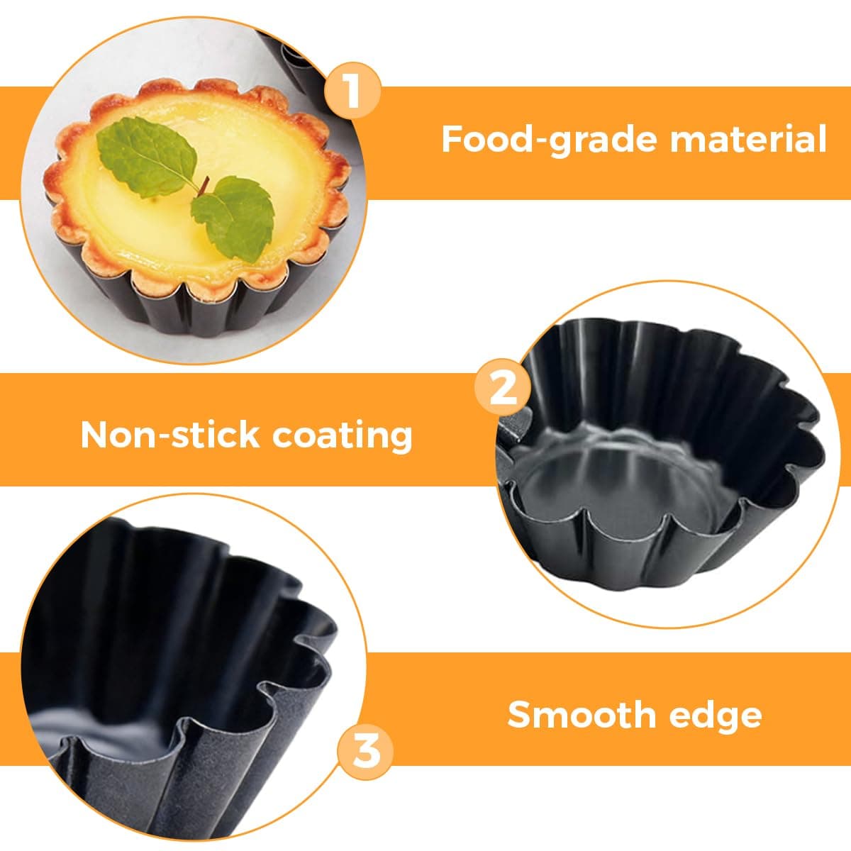 20 Piezas 6 x 2,5cm Moldes para Tartaletas Individuales, Moldes Mini Tartaletas de Acero Carbono, Acero Inoxidable Molde de Tartaleta de Huevo, Moldes para Tartaletas de Huevo, para Pasteles, Tartas — view 3