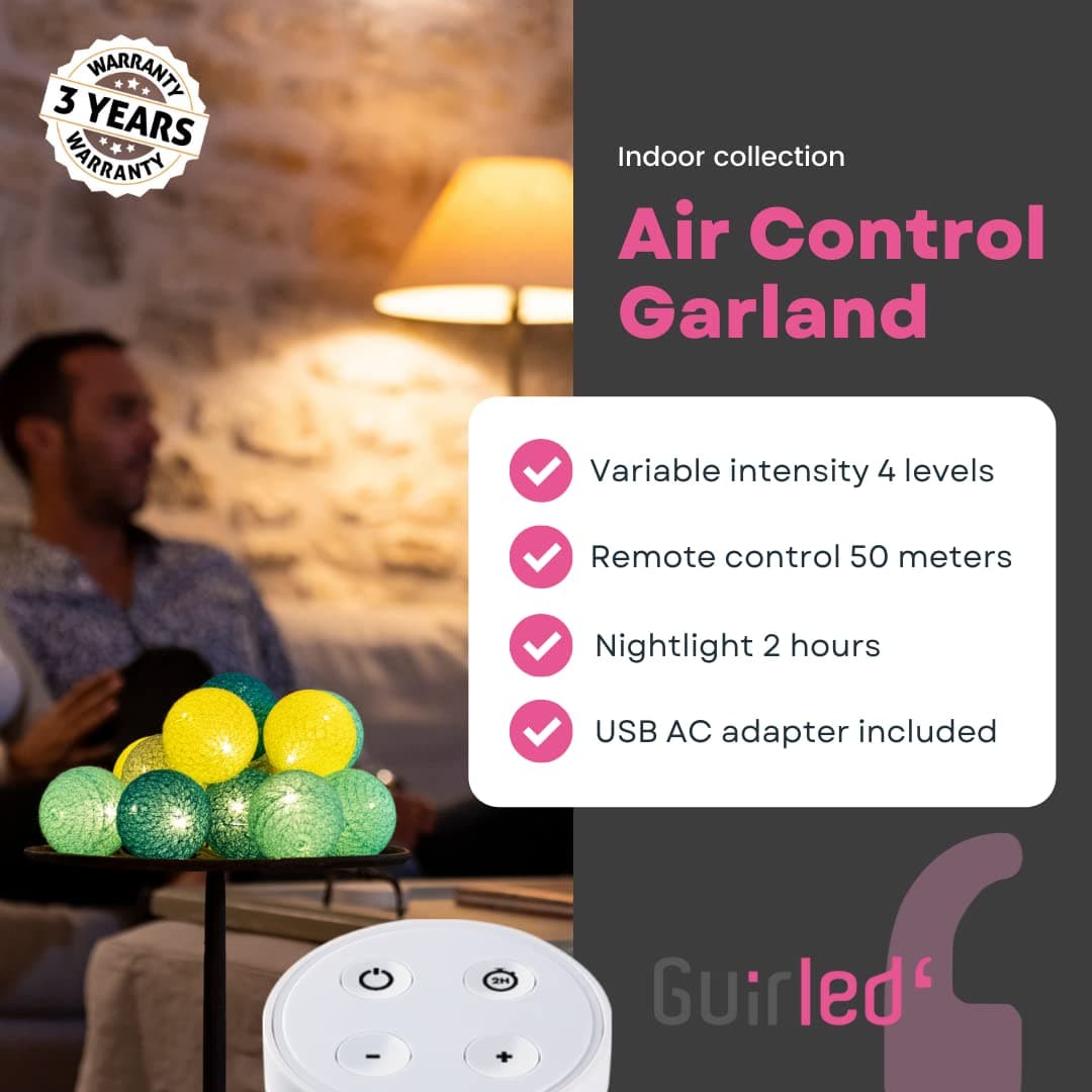 Guirnalda luminosa con bolas de algodón LED USB – Mando a distancia inalámbrico – Luz nocturna para bebé 2 h – Adaptador de red doble USB 2A incluido – 4 intensidades – 24 bolas 2,4 m – Hemisferio — view 3