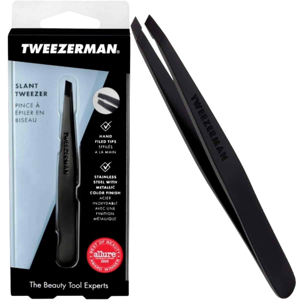 Tweezerman Slant Tweezer, Full Size, Professional Stainless Steel Precision Tweezers for Facial Hair and Eyebrows, (Pack of 1) — view 2