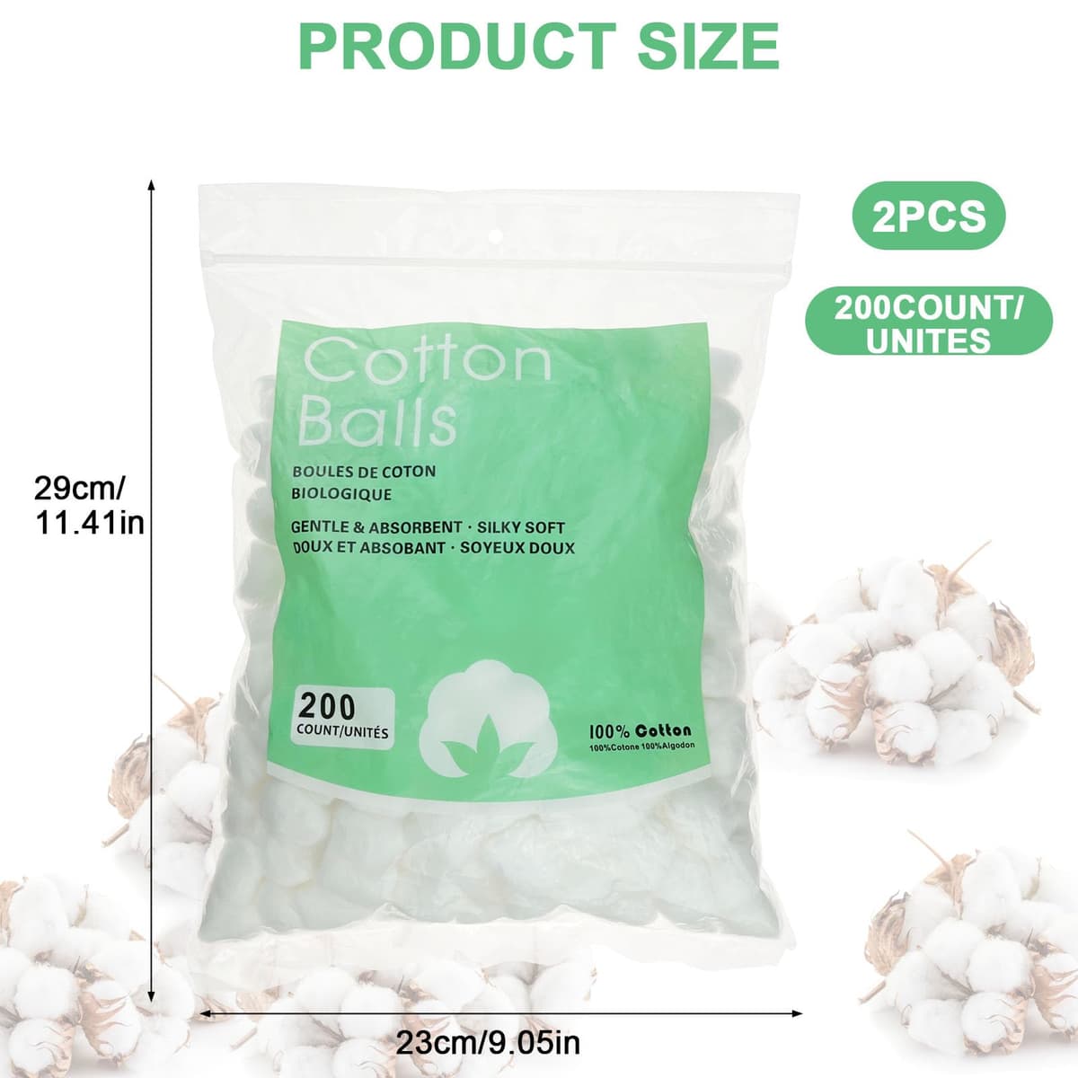 400 Pieces White Soft Natural Cotton Balls for Beauty, Personal Care, Cleaning Solvents and DIY Projects — view 4