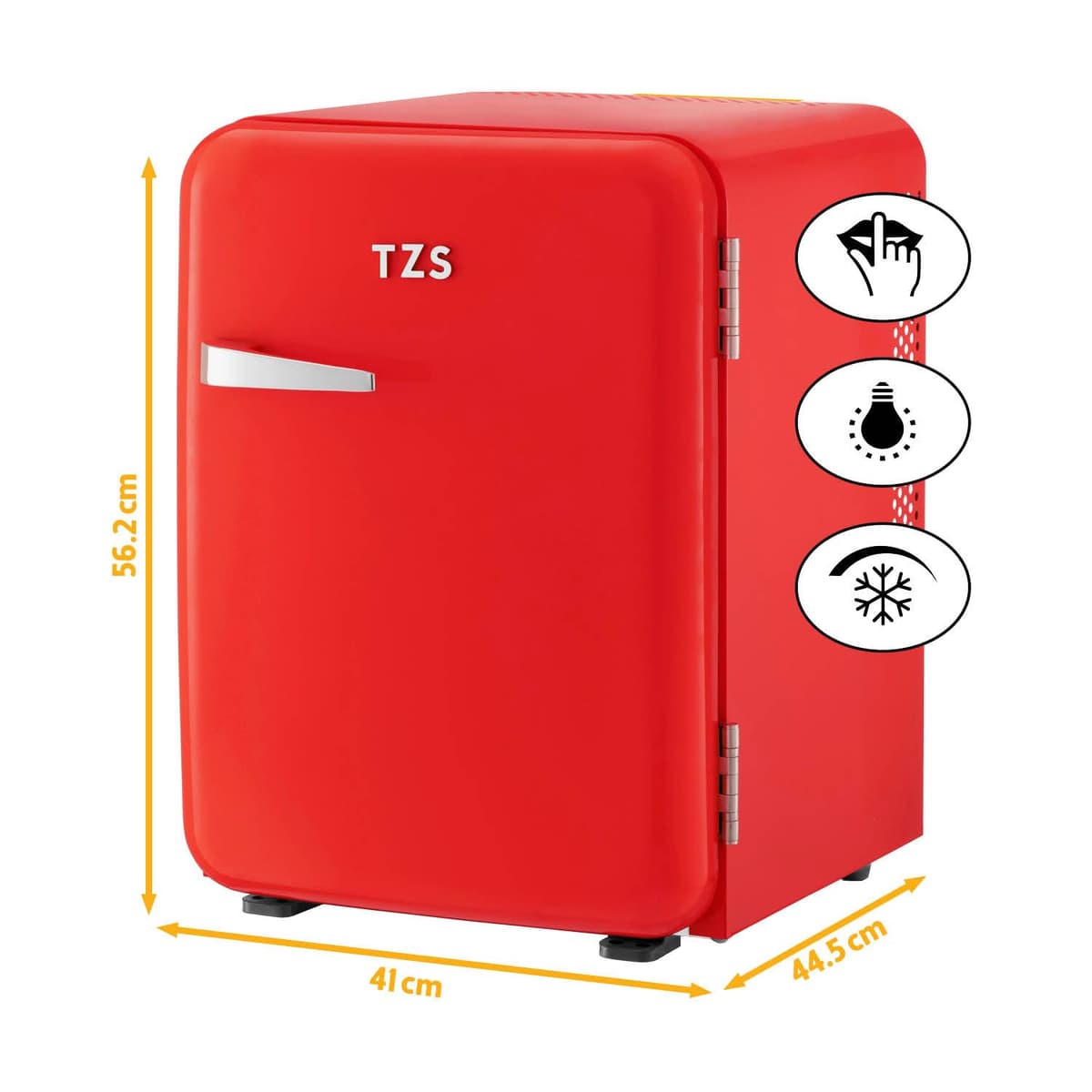 TZS First Austria - Retro Mini Fridge 40L Silent - Small mini fridge in vintage design with interior lighting & 2 door compartments - Minibar for camping, office, bedroom & hotel - red — view 2