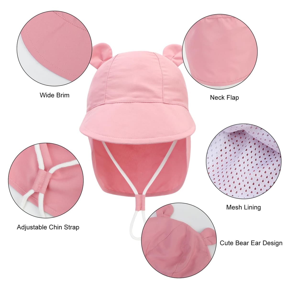 Baby Sun Hat Toddler Bucket Hat Wide Brim Summer Beach Cap with Neck Protection UPF50 for Kids Child Boys Girls 1-4 Years — view 3