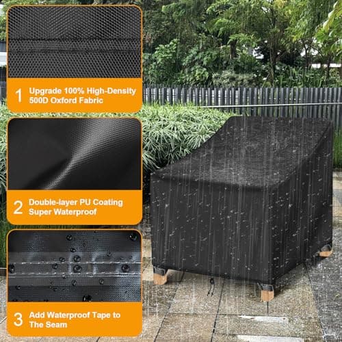 Kipiea 500D Patio Chair Covers Waterproof Winter - 2 Pack Lawn Outdoor Furniture Chair Covers with Anti UV and No Tears, No Fading (35"W x 38"D x 31"H) — view 2