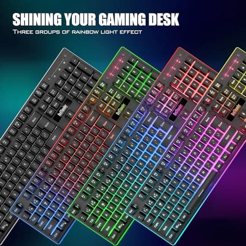 RedThunder K10 Wireless Gaming Keyboard and Mouse Combo, RGB Backlit Rechargeable 3800mAh Battery, Anti-ghosting Keyboard + 7D 3200DPI Mice for PC Gamer (Black) — view 3