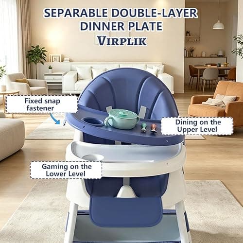 Foldable 4-in-1 Baby High Chair for Babies & Toddlers, High Chair with Detachable PU Cushion, Removable Tray, Adjustable Height, Locking Wheels,Blue — view 5