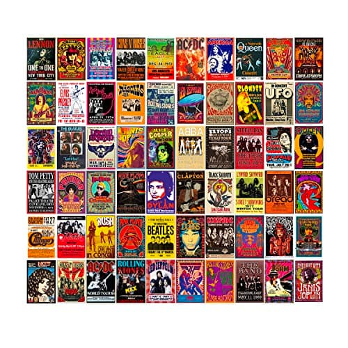 WOONKIT 60 PC Vintage Rock Band Posters for Room Aesthetic, 70s 80s 90s Retro Music Room, Bedroom Decor Wall Art, Concert Poster Wall Collage, Old Music Album Cover Prints (A 60 SET, 4X6 INCH)