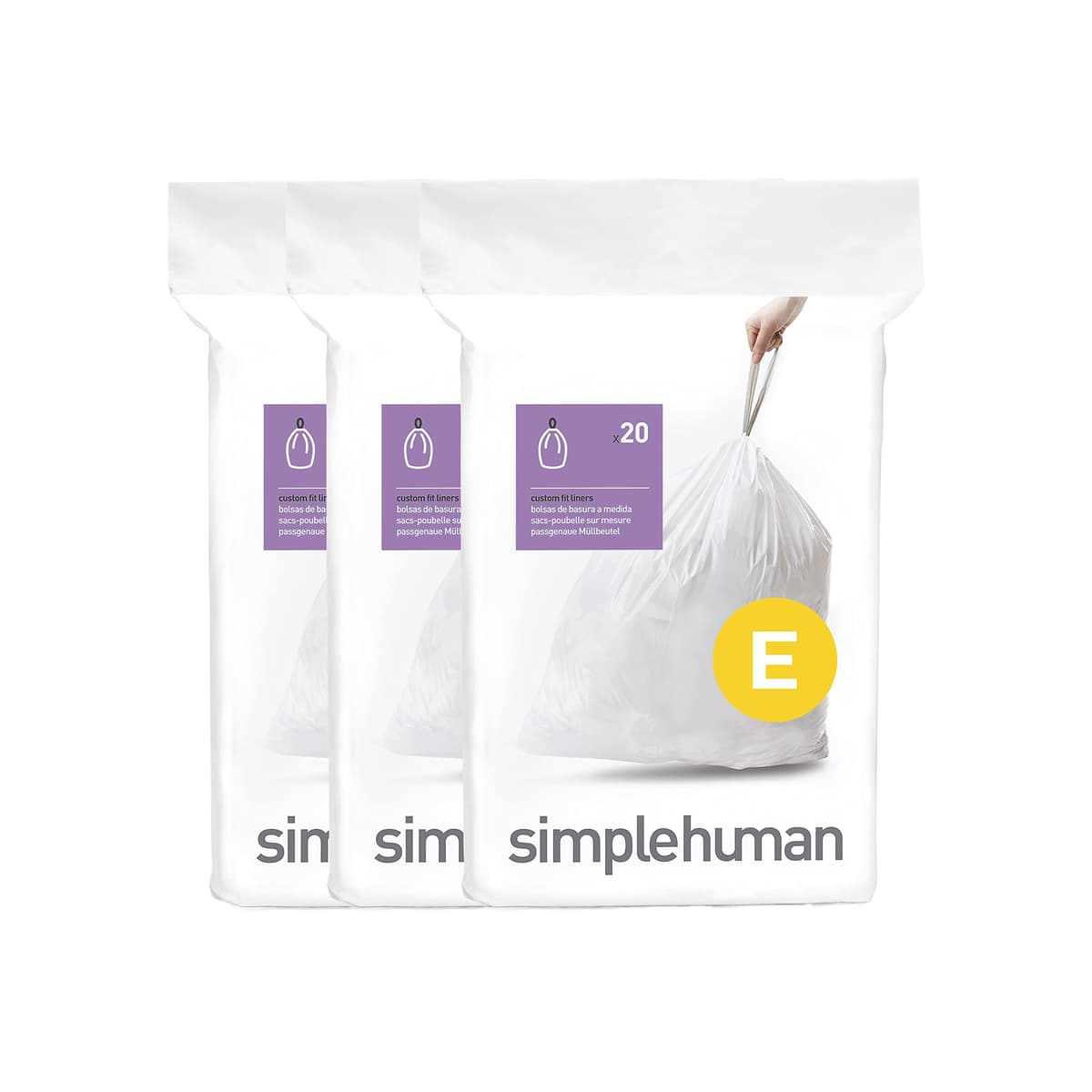 simplehuman CW0408 3 x paquete de 20 bolsas de basura a medida (60 bolsas), código V, plástico blanco — view 30