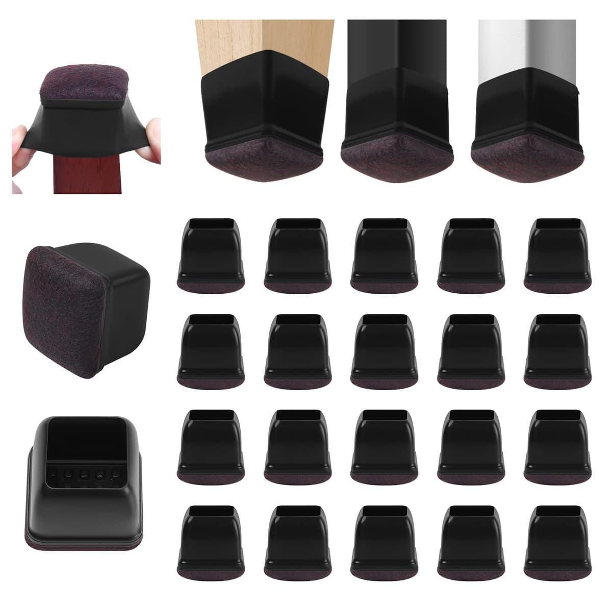 Ezprotekt Protectores de Suelo Transparentes para Patas de Silla 20-28mm, 16 Tapones de Silicona con Fieltro Envuelto, Fundas de Silicona Redondo — view 38