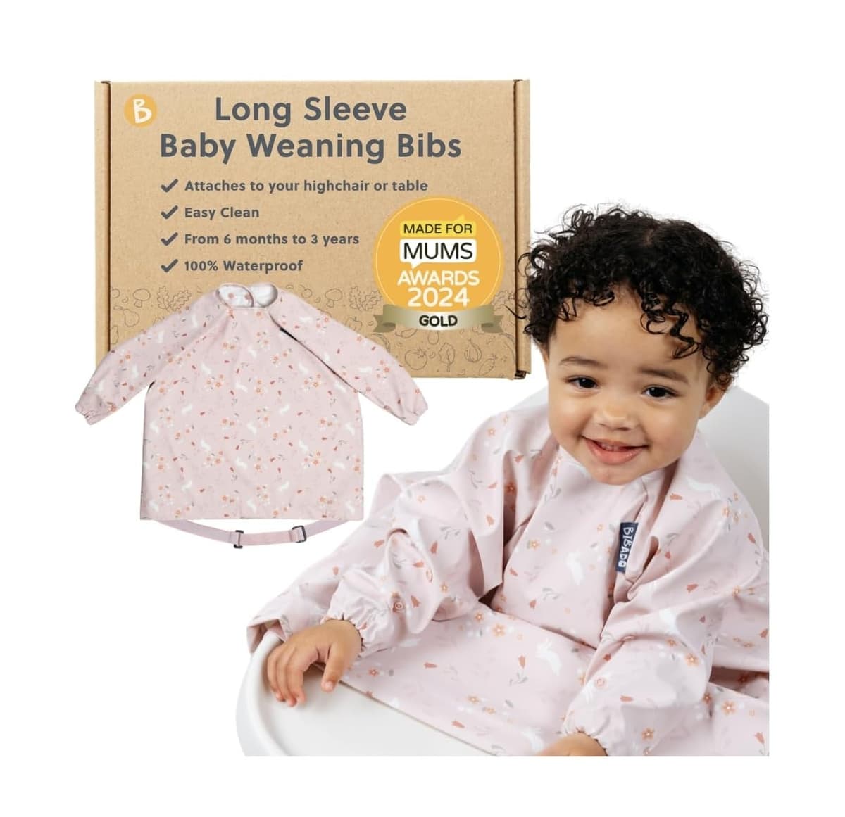 BIBaDO - Long Sleeve Baby Bibs - Babies & Toddlers 6-36 Months - Coverall Weaning Bib - Easy Wipe Clean & Soft Fabric - Attach to Highchair & Tables - Waterproof - Machine Washable — view 31