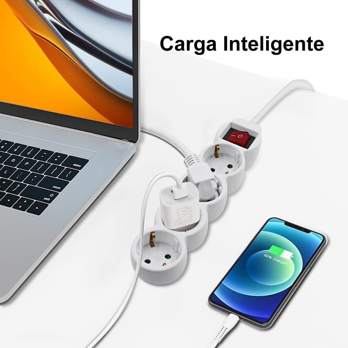 EXTRASTAR Regleta alargador de 3 Metros con 4enchufes e Interruptor Blanco — view 6