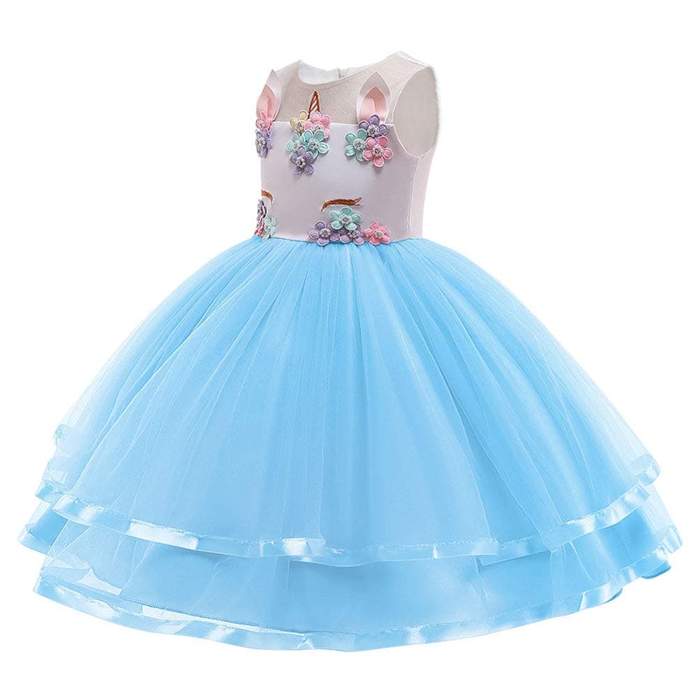 URAQT Disfraz Unicornio Niña, 3pcs Vestido Princesa con Diadema y Collar para Diario, Cosplay, Halloween, Carnaval, Fiesta, Boda, Cumpleaños — view 3