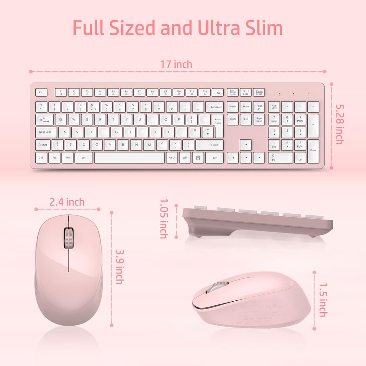 LeadsaiL Wireless Keyboard and Mouse Set, 2.4GHz USB Computer Keyboards and Mouse Combo, Ergonomic Design with 12 Multimedia Shortcuts for HP/Lenovo Laptop and Mac-Pink — view 6