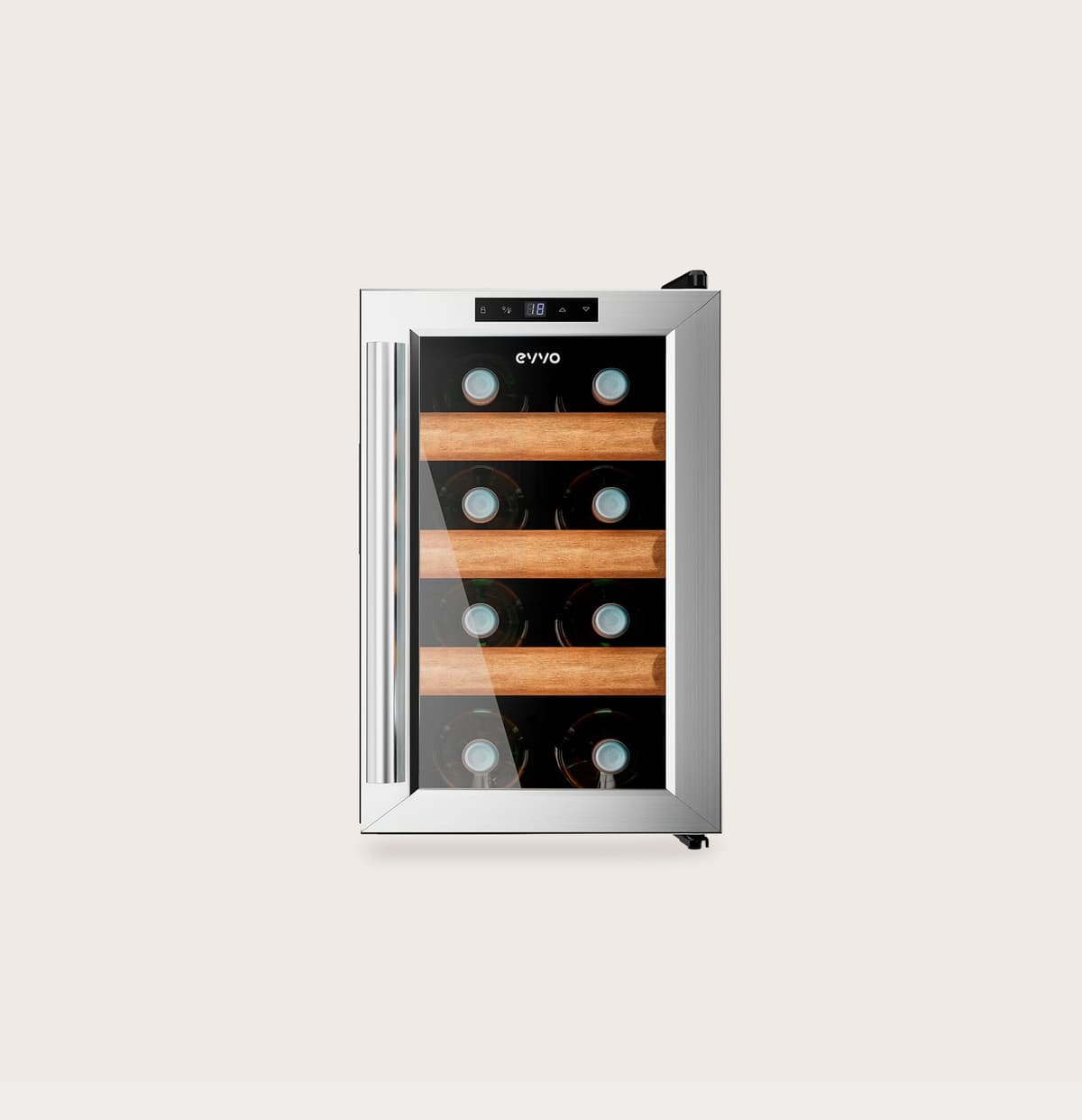 EVVO Vinoteca VT8 Inox – Enfriador de Botellas de Vino 8 Botellas, Vinoteca Pequeña Inox, Nevera para Vinos Silenciosa, Mini Nevera Tipo Minibar y Botellero Vertical — view 2