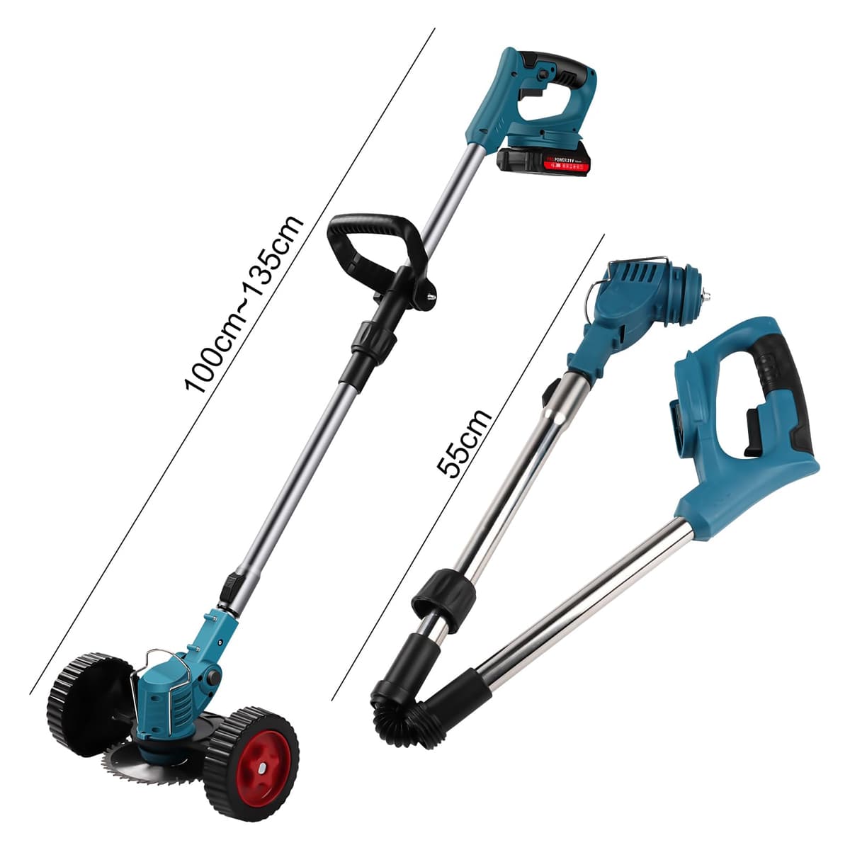 Cortadora de césped inalámbrica, cortadora de césped a batería con 2 baterías de 1500 mAh, desbrozadora eléctrica Ajustable, Recortadora de Bordes con Mango telescópico y Ruedas adicionales — view 5