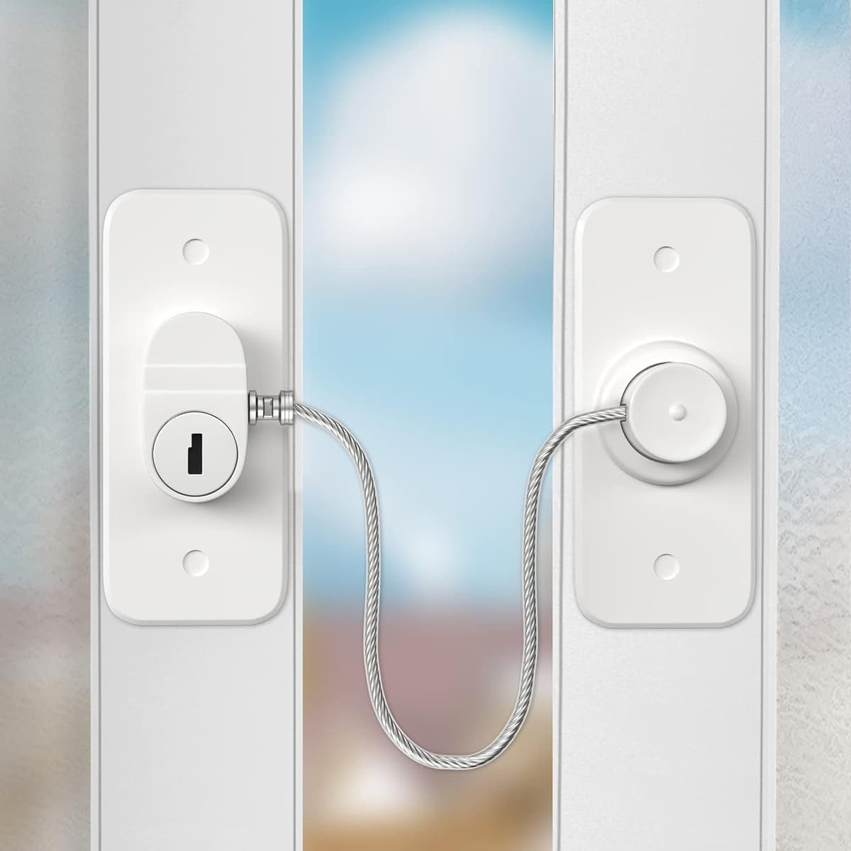 Window Safety Lock, Window Locks for UPVC AOSITE 2Pack No Drilling Window Restrictor Self Adhesive,Versatile Refrigerator Lock with Key Child Window Safety Locks Pet Safety Cable Lock for Childproof