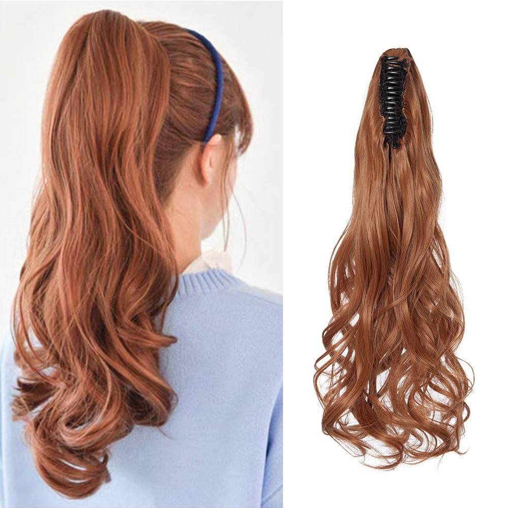 17"(43cm) SEGO Ponytail Long Synthetic Hair Looks Natural [Red Brown/Orange] Clip in Hair Extensions Curly Tail Ponytail Extension (90g) — view 72