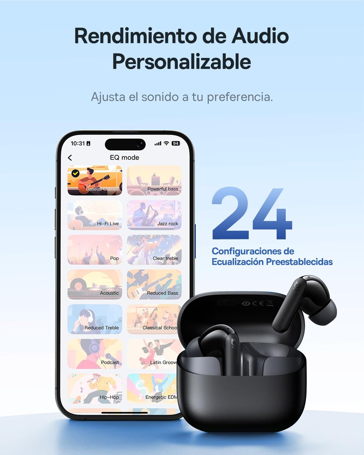Baseus EP10 NC Blueooth 6.0 Wireless Headphones, Active Noise Cancelling Bluetooth Headphones -43 dB, 24 EQ Modes, SuperBass, 12 mm Diaphragms, 4 Mic AI, IP55, 41H — view 8