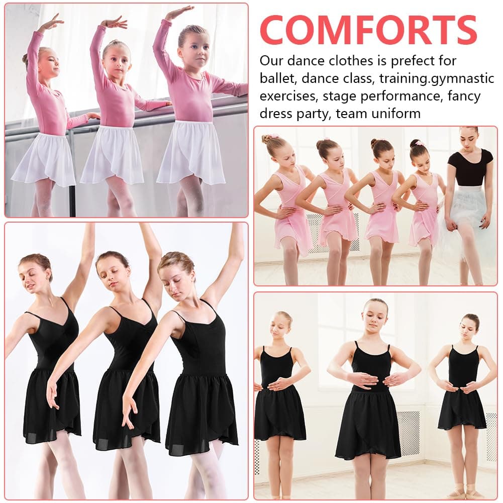 DiULi Falda de Danza Ballet para Niña, Falda Corta Gasa de Baile, Faldas Cruzada de Ballet, Faldas de Bailarina Niñas con Cintura Elástica para Patinaje Artístico, Gimnasia y Latino — view 7