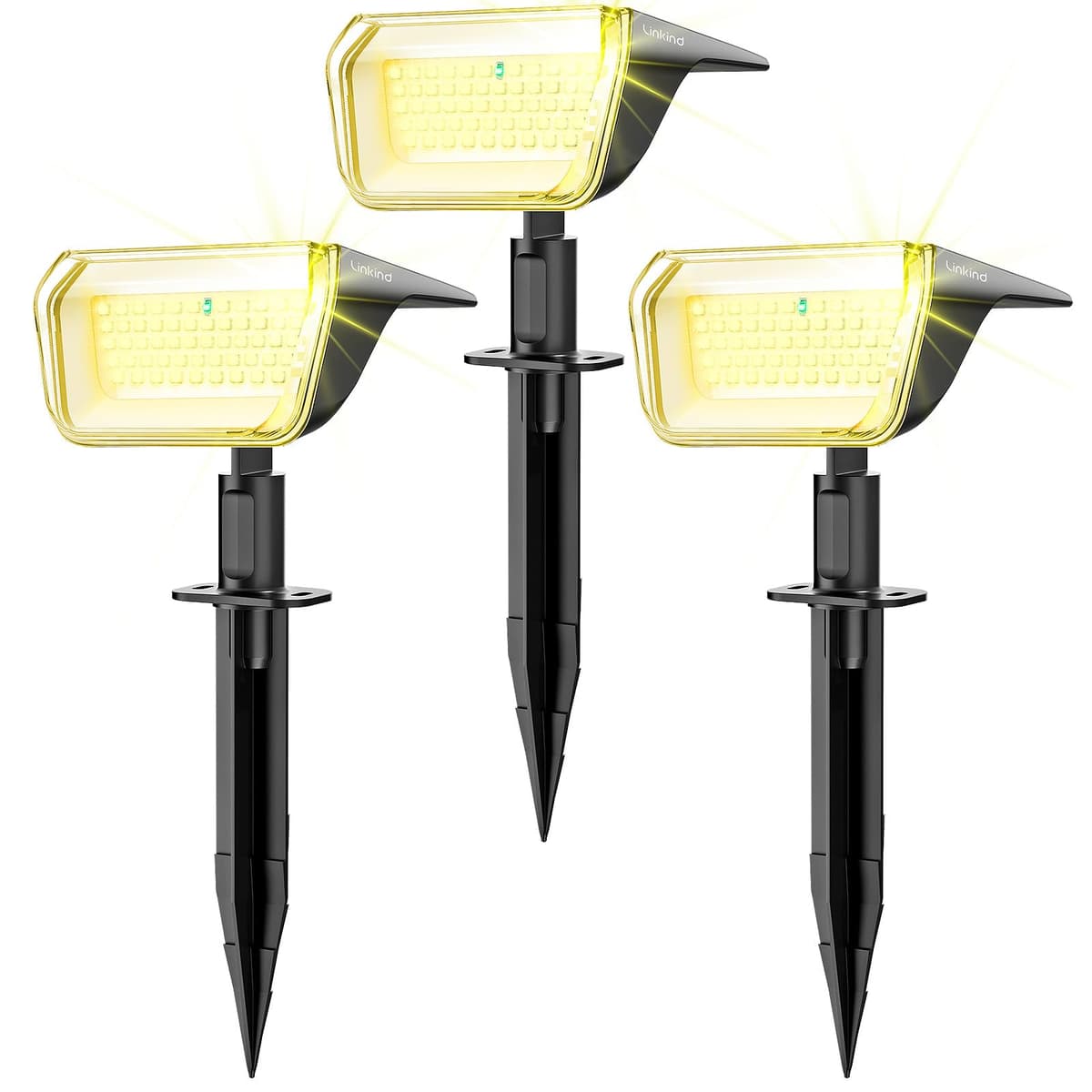 Linkind 60 LED Luces Solares Exterior Jardin,3000K Blanco Cálido Focos Solares con el modo de invierno, 800LM,Impermeable IP67 Lámparas Solares para Jardín, Patio, Calzada, Piscina,3 Piezas